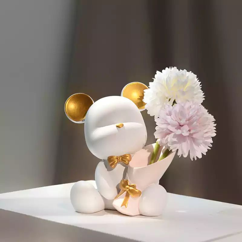 Golden-Ear Teddy Bouquet Vase